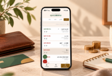 موكاب لتطبيق محسوب يعرض لقطة حقيقية من واجهة إدارة المصاريف داخل هاتف