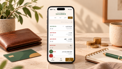 موكاب لتطبيق محسوب يعرض لقطة حقيقية من واجهة إدارة المصاريف داخل هاتف